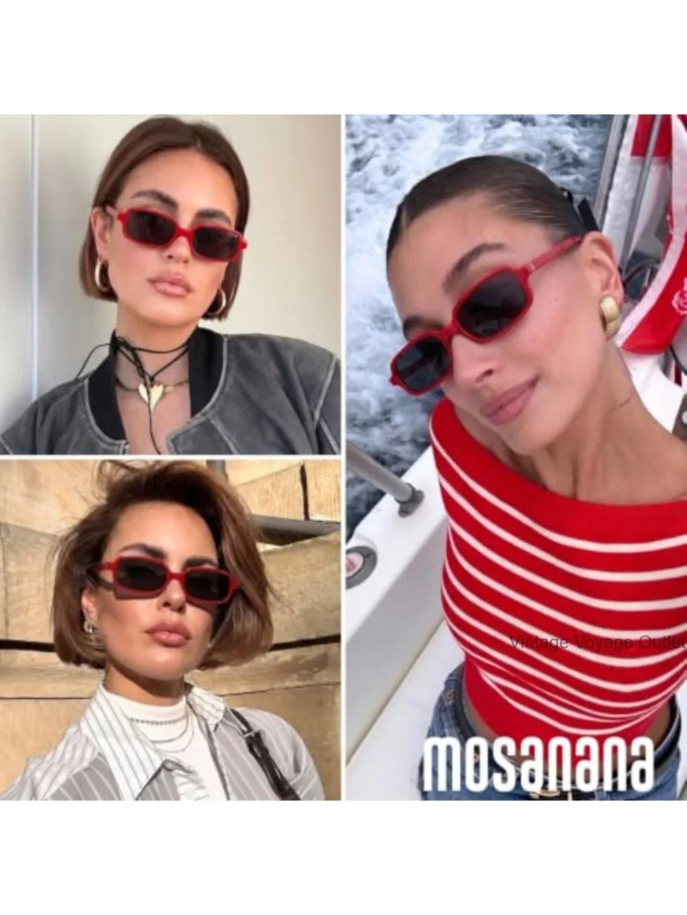 Retro Narrow Rectangle Sunglasses for Women Small Frame UV400 Protection